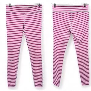NEW Under Armour Fitted Heat Gear Striped Athletic Leggings Pink Grey Small